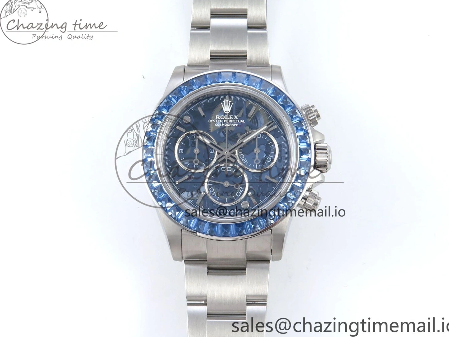 0124 Daytona Artisans SS GETF Best Edition Blue Skeleton Dial Diamonds Bezel on SS Bracelet DD Sleek 371